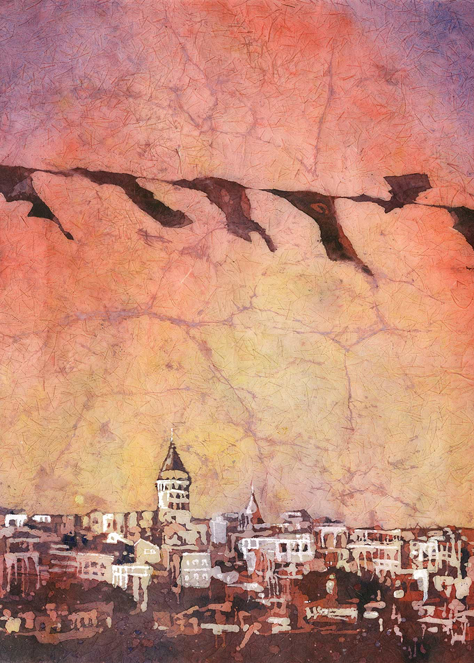 Istanbul Skyline Watercolor