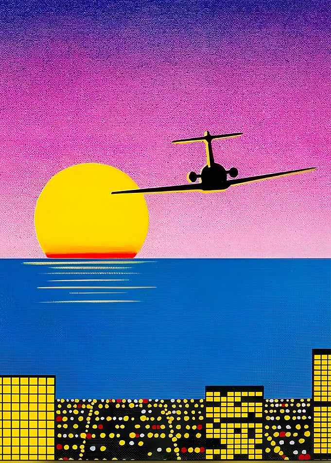 Hiroshi Nagai Sunset Flight Over City