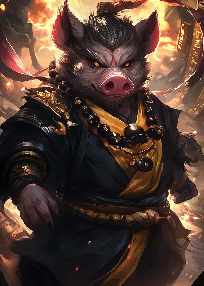 Pig Warrior with Golden Beads