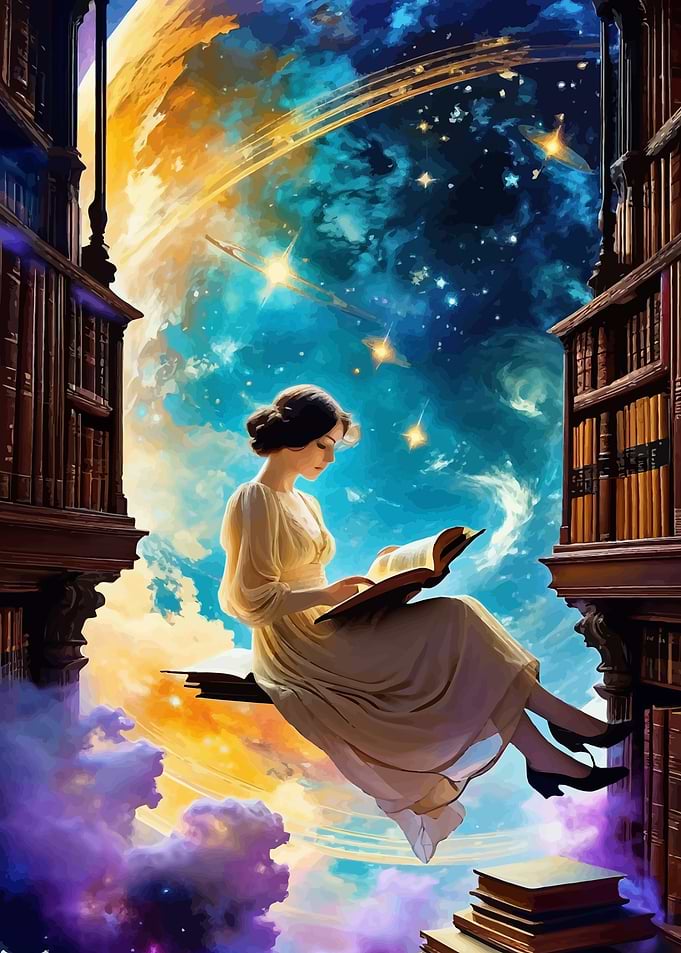 Woman Reading in Starry Sky