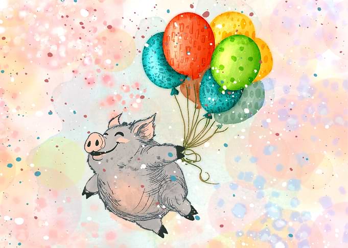 Happy Pig with Balloons