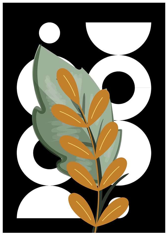 Green Leaf with Geometric Shapes