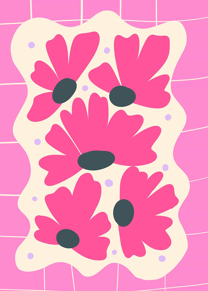 Pink Floral on a pink grid