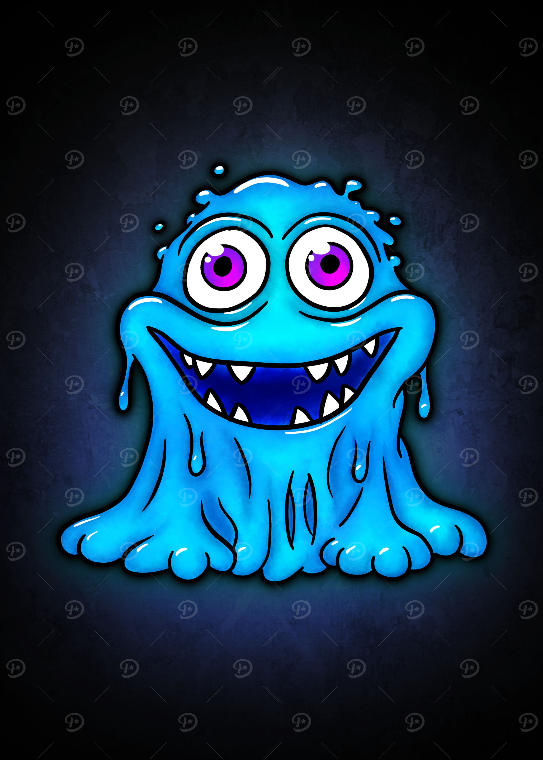Smiling Blue Slime Monster