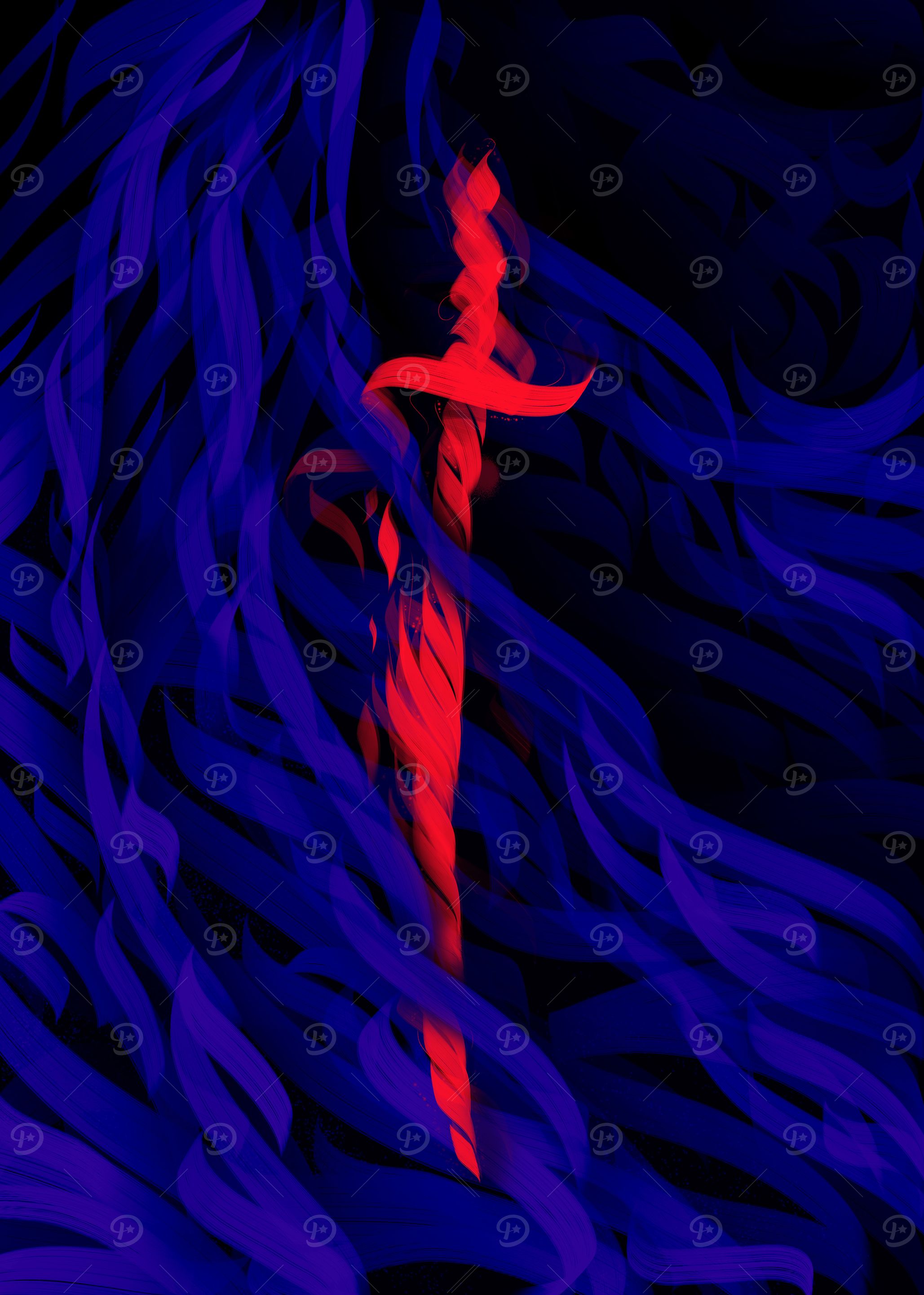 Scarlet Red Ottoman Sword Calligraphy