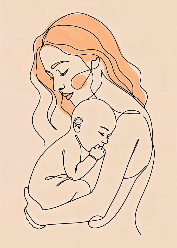 Mother and Child Line Art