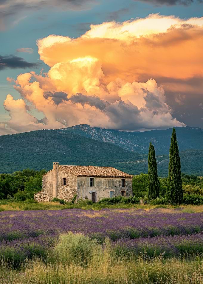 Stone House in Lavender Field