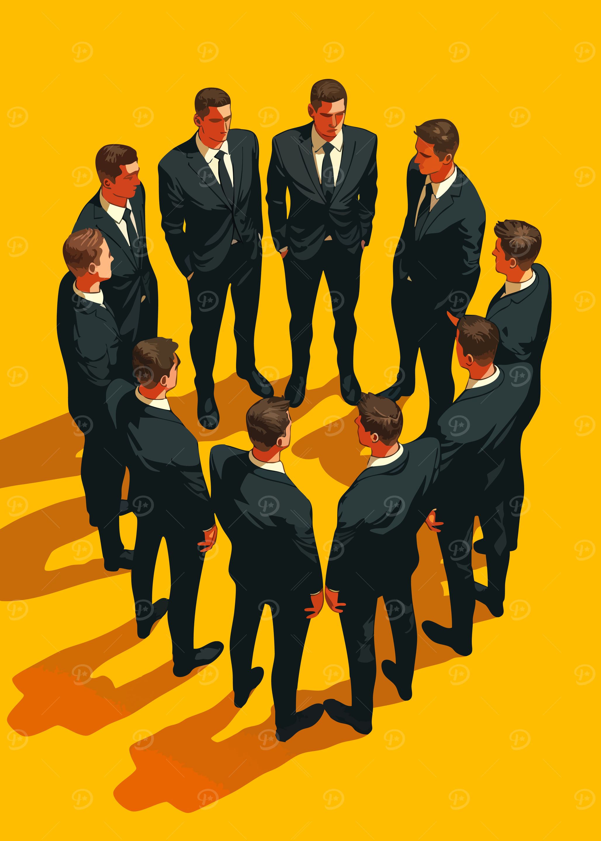 Men in Business Suits in Circle Minimalist Art Illustration