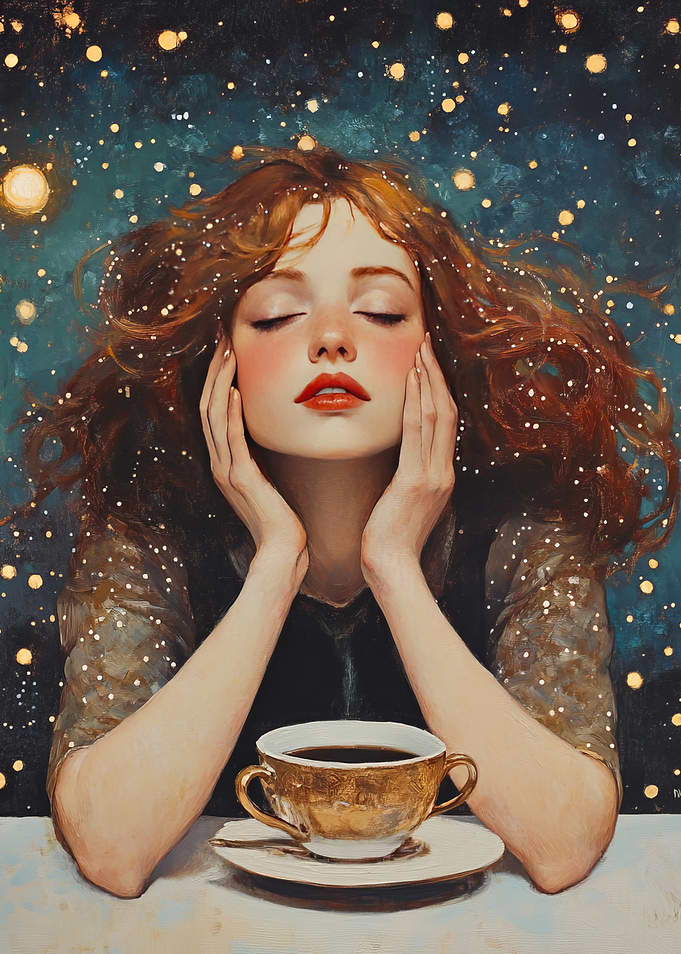 Woman with Coffee and Stars