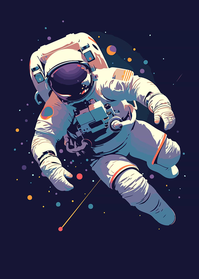 Astronaut in Zero Gravity Abstract Minimalist Art Illustration
