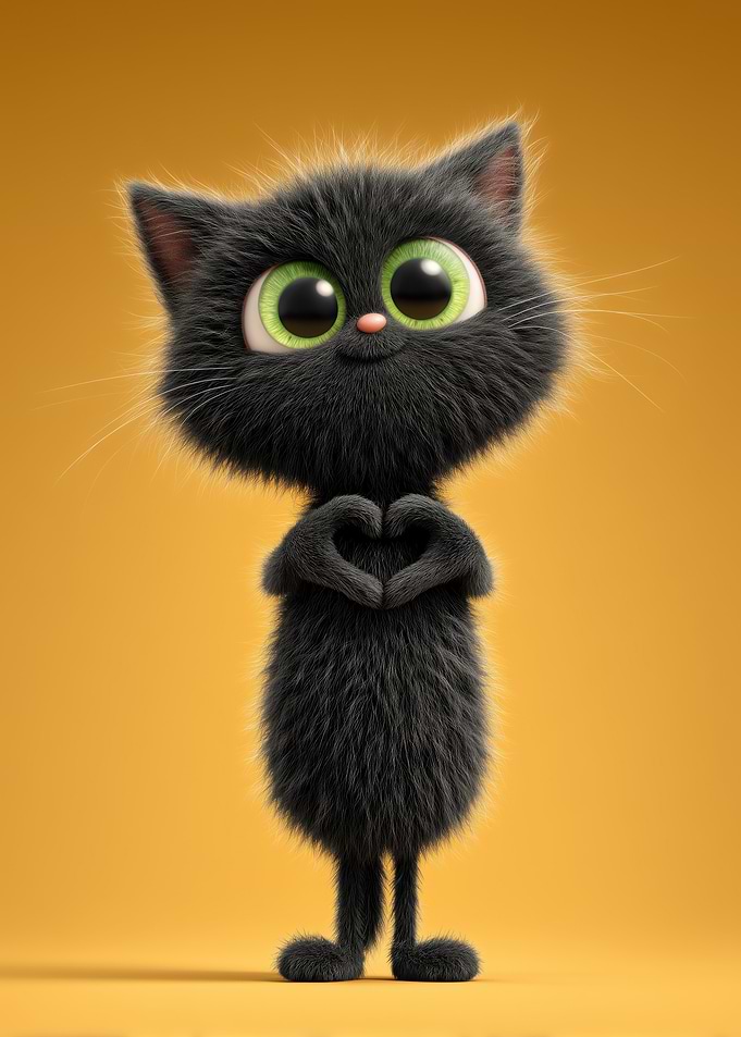 Cute Black Cat Heart
