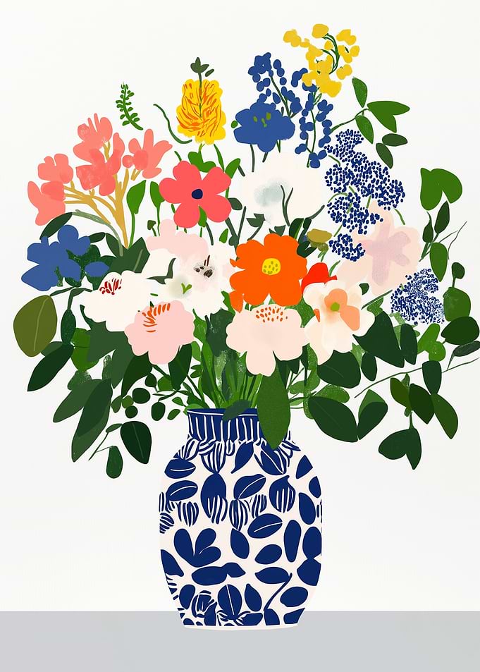 Floral Bouquet in Blue Vase