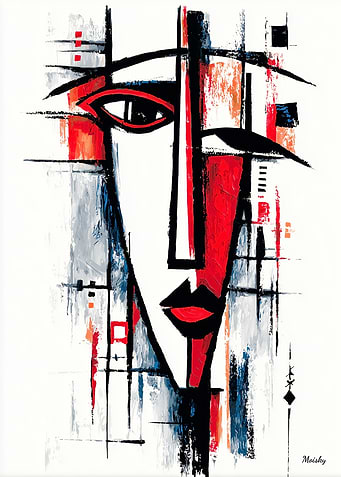 Geometric Abstract Face – Bold Cubist Wall Art in Red and Black