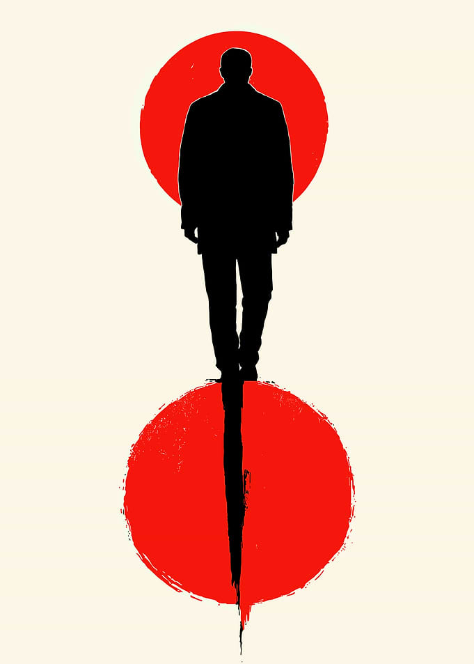 Silhouette Man on Red Circles