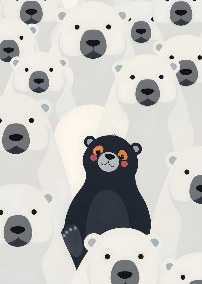 Black Bear Among Polar Bears