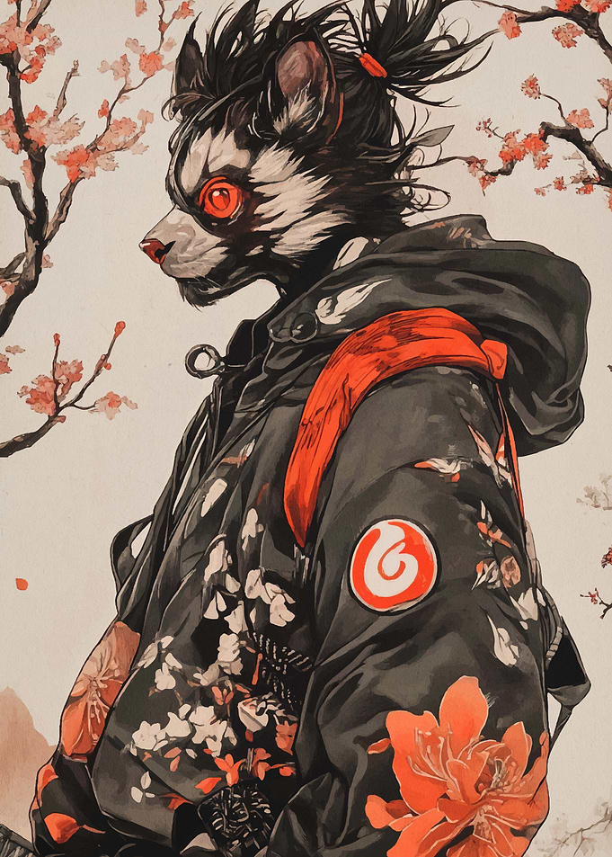 Anthropomorphic Cat in Floral Jacket
