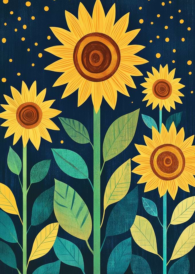 Sunflowers on Blue