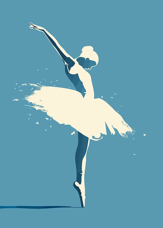 Ballet Dancer Blue White Silhouette Minimalist Art Illustration