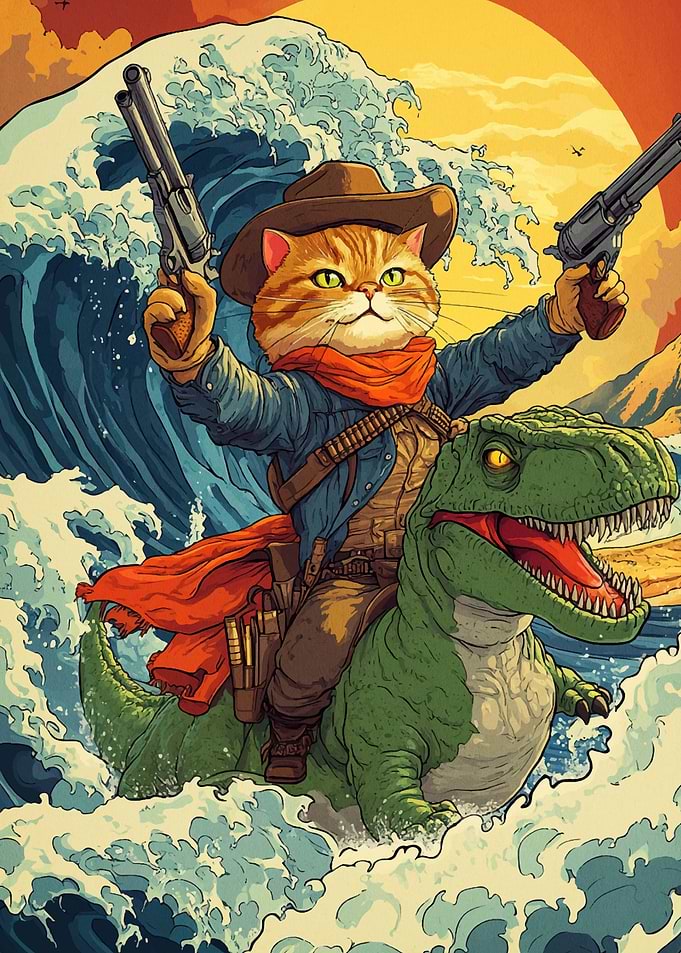 Cowboy Cat on Dinosaur