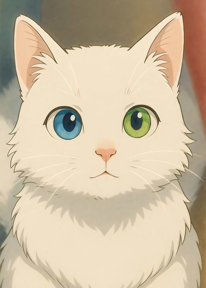 Anime-Style White Cat with Heterochromia