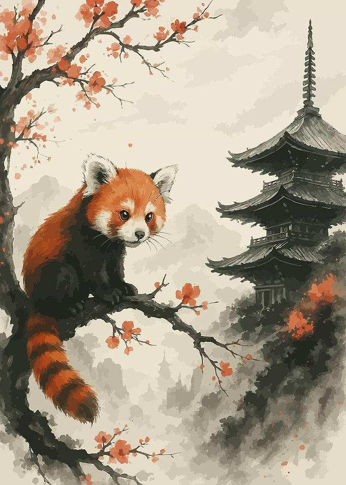Red Panda in a Japanese Garden