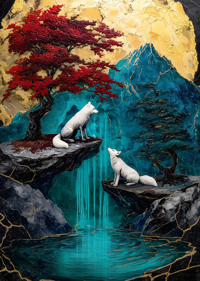 White Wolves and Waterfall