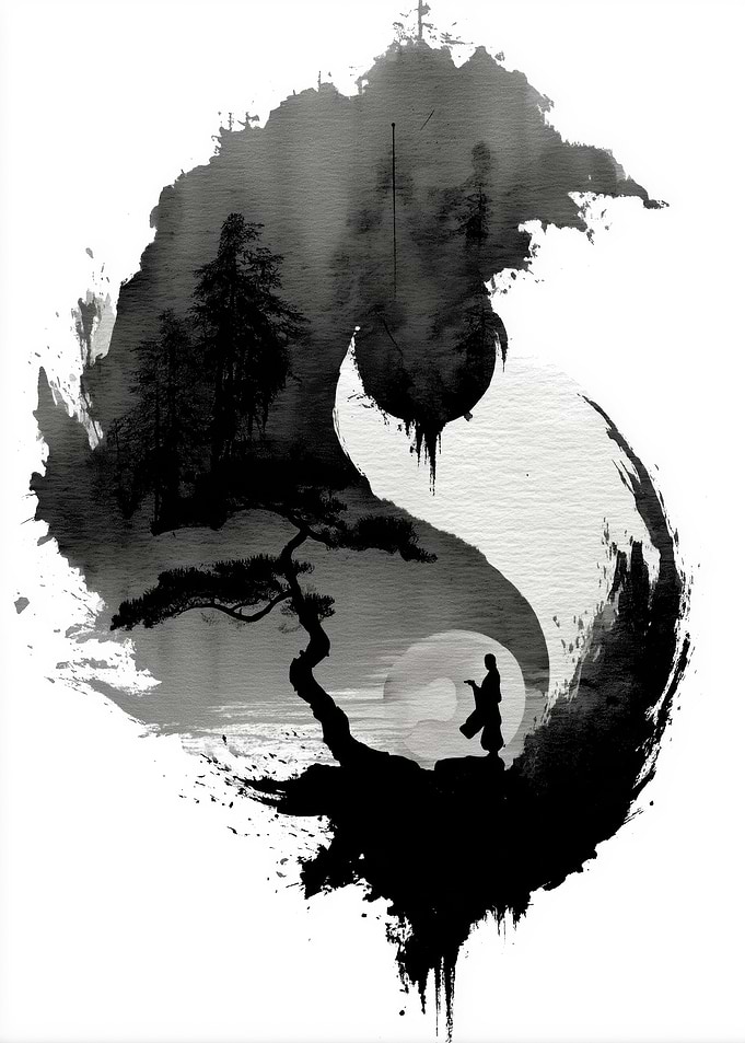 Yin Yang Tree Silhouette