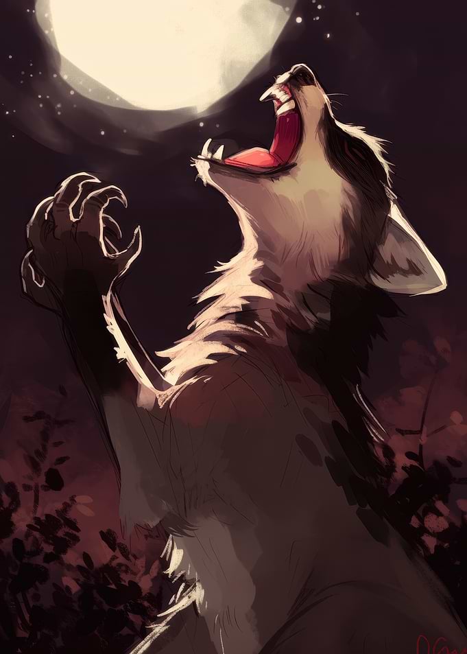 Raccon Howling at the Moon