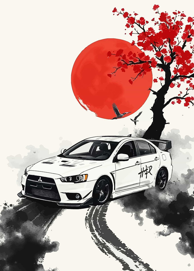 Mitsubishi Evo X with Red Sun