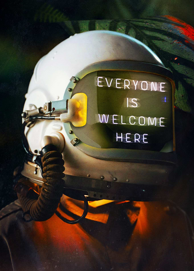 Message From the Stars – Surreal Astronaut Art with Neon Message