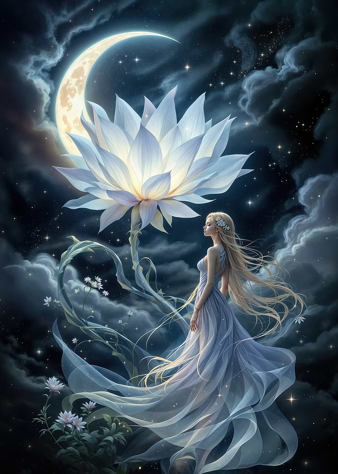Moonlit Lotus Dream: Dance Beneath the Stars