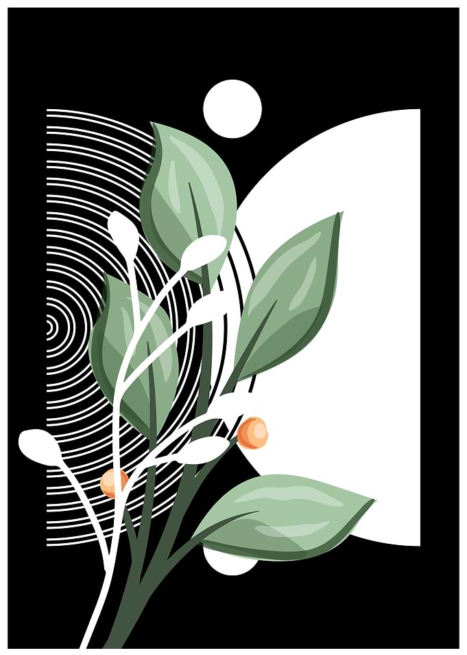Green Leaves on Black