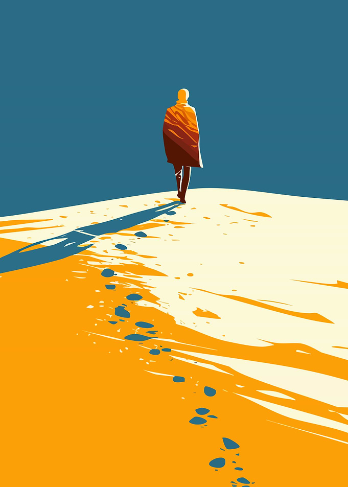 Walk Through the Desert Minimalist Art Illustration