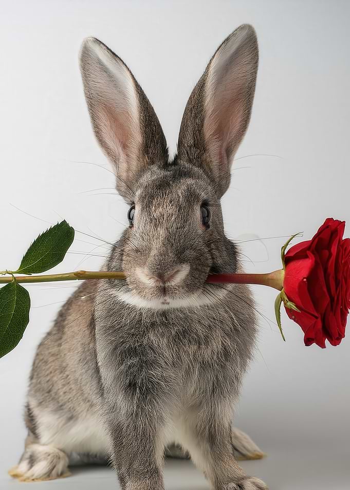 Bunny with a single Rose in its Mouth