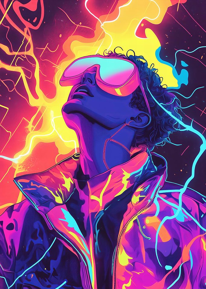 Glitched Reality Neon Portrait