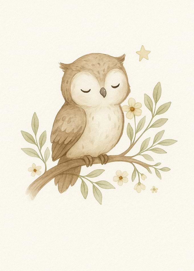 Sleeping Owl Watercolor