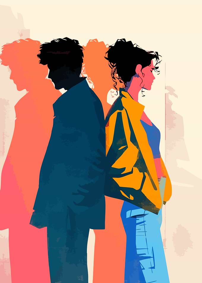Silhouetted Couple Minimalist Art Illustration