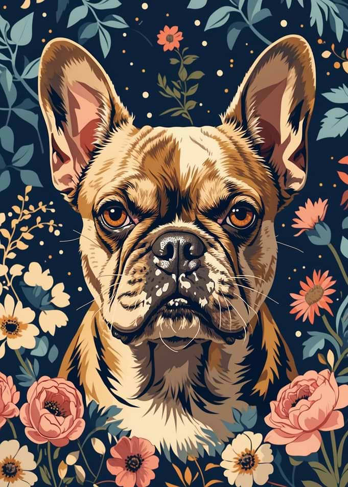 French Bulldog Floral Portrait