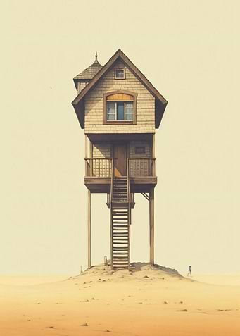 House on Stilts in Desert