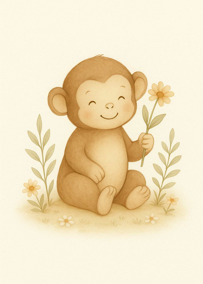 Smiling Monkey with Flower