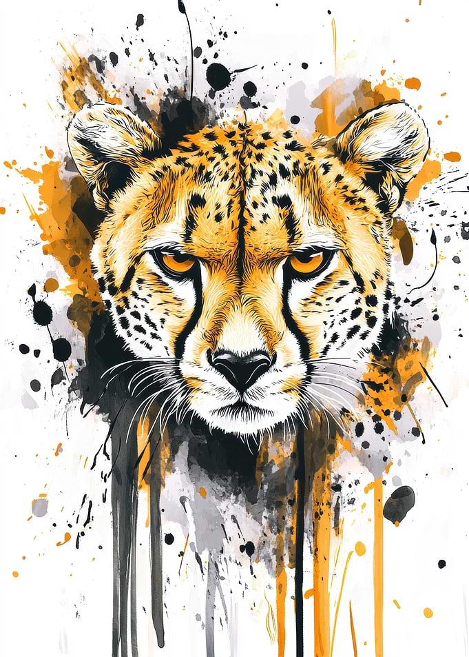 Cheetah Portrait with Splashes
