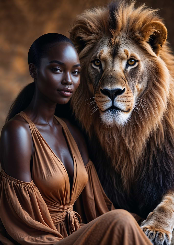 Black Woman and Lion