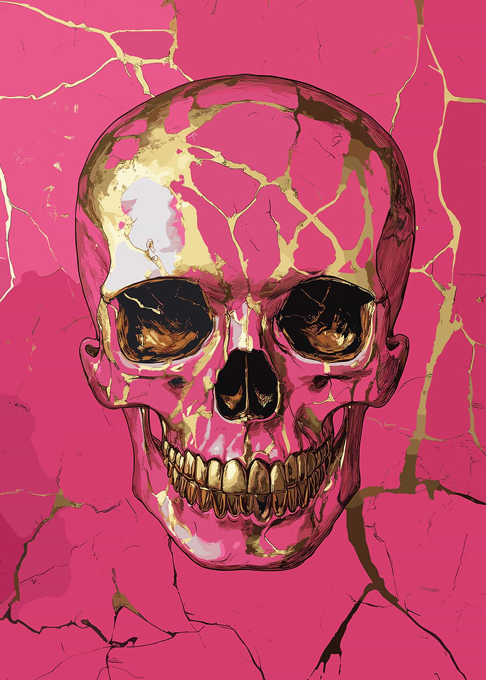 Pink and Gold Skull Poster
