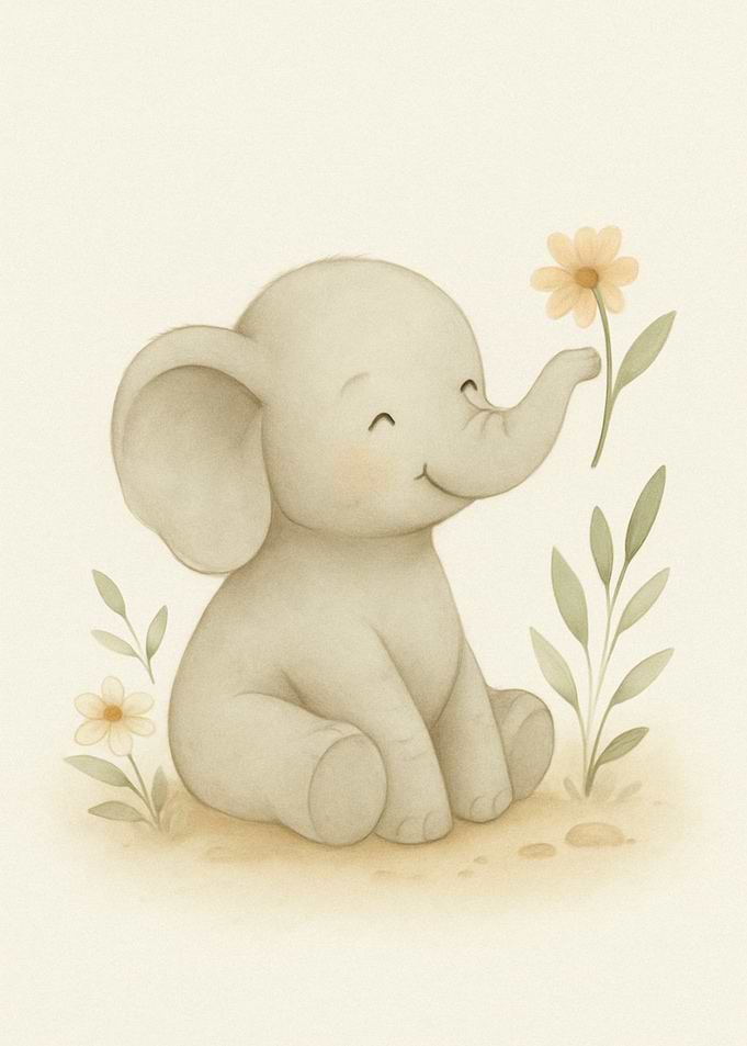Cute Elephant with Flower