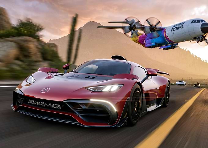 Red Sports Car and Airplane