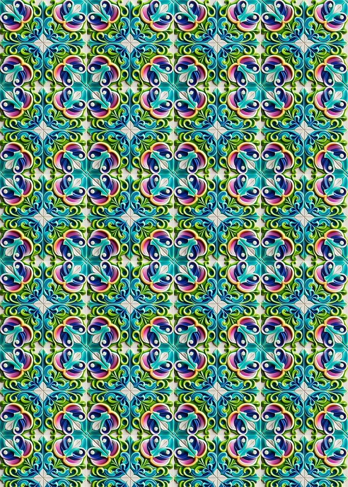Ornate Tile Pattern green blue purple and white