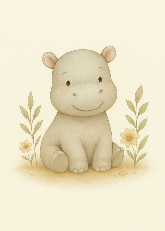 Cute Baby Hippo Illustration