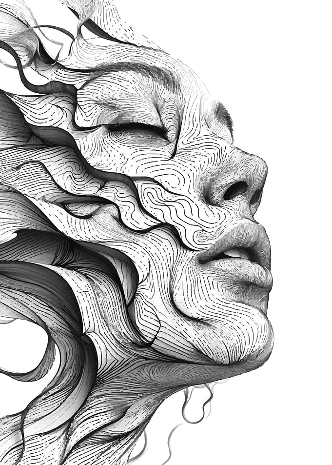 Abstract Face Line Art