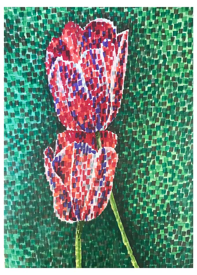 Red Tulips Pointillism