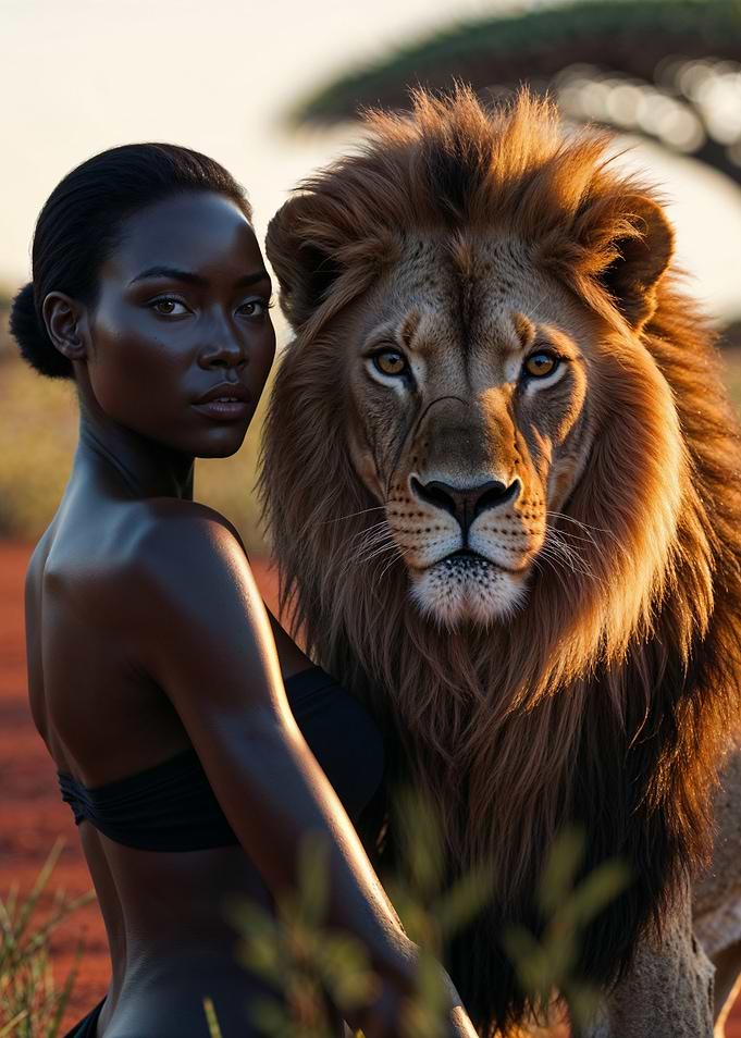 Black Woman and Lion